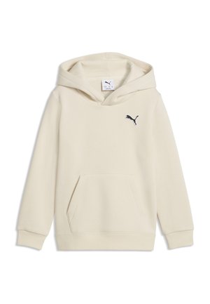 Bluza z kapturem w kolorze ecru, z długimi rękawami, kieszenią z przodu, ściągaczami oraz małym czarnym logo Puma na lewej piersi.