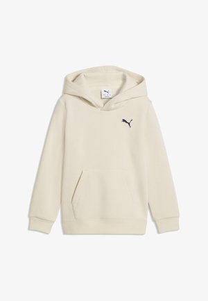 Bluza z kapturem w kolorze ecru, z długimi rękawami, kieszenią z przodu, ściągaczami oraz małym czarnym logo Puma na lewej piersi.