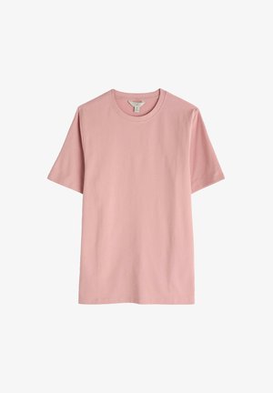 Roze T-shirt met korte mouwen van katoen, met een ronde halslijn en een ontspannen pasvorm, met een gladde textuur en een eenvoudig ontwerp.
