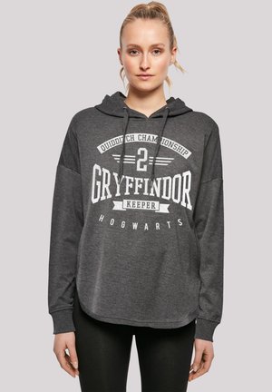 Grå hettegenser med teksten "2 Gryffindor Keeper", med avslappet passform, lange ermer og snorer i halsen. Myk tekstur.