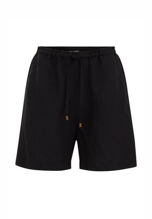  Sorte shorts lavet af et let væv, med en elastisk talje og snor samt trædetaljer. Simpelt, lige snit design.