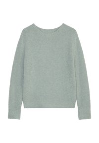 Lys grønn, strikket genser med rund hals, lange ermer og ribbestrikkede mansjetter og nederkant. Myk tekstur og avslappet passform.