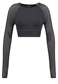 Svart långärmad cropped träningstop med meshärmar och meshpanel under bröstet, märkt Ivy Park, storlek small.