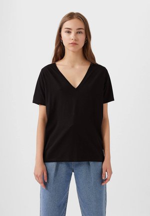 MIT V-AUSSCHNITT - T-shirt basic - black