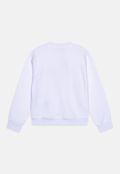 Felpa bianca con maniche lunghe, polsini a costine e scollatura rotonda. Presenta un tessuto liscio e un design cropped senza stampe o motivi visibili.