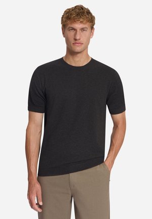 NO EXCESS, MELANGE SHORT SLEEVE JUMPER - T-shirt basic - dark brown