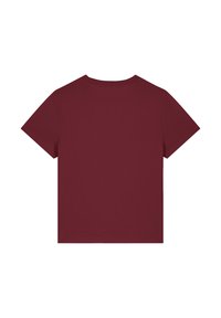 Bordeaux kortebril T-shirt met een ronde hals en een glad, zacht textuur. Beschikt over een klassieke pasvorm en een eenvoudig ontwerp. Geen zichtbare patronen of accenten.