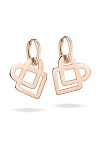 Ohrringe aus roségold mit geometrischen Ausstanzungen, darunter Quadrate und abgerundete Kanten, mit einem polierten Finish.