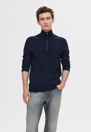 SLHBERG HALF ZIP  - Stickad tröja - navy blazer