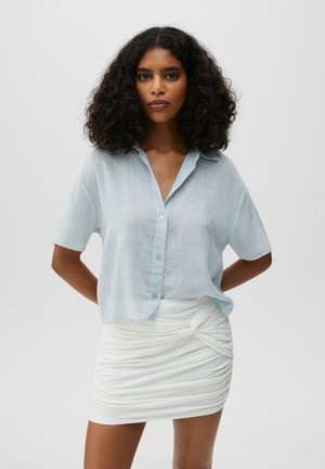 CROPPED RUSTIC FABRIC - Button-down blouse - stone blue denim