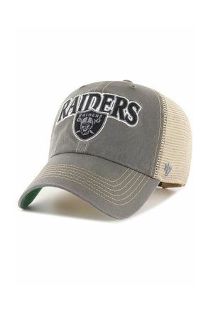 Casquette de baseball avec devant gris et dos en mesh beige, avec le texte "RAIDERS" et le logo brodés sur le panneau avant.