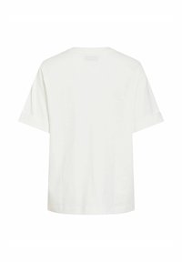T-shirt blanc uni à manches courtes avec un col rond, vu de dos sur fond blanc.