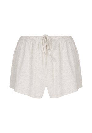 Lichtgrijze katoenen korte broek met elastische tailleband en trekkoord, voorzien van zijzakken en een losse pasvorm.
