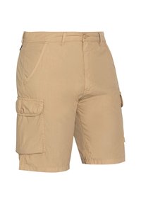 Khaki cargobroekjes van lichtgewicht stof, met zijzakken, knoopsluiting flapzakken en een rechte pasvorm voor een ontspannen gevoel.