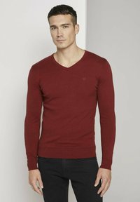 TOM TAILOR V NECK  - Strickpullover - dark chili melange