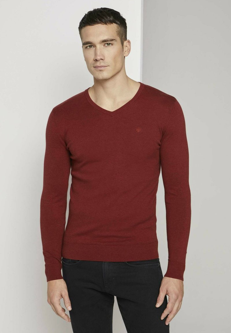TOM TAILOR V NECK  - Strickpullover - dark chili melange