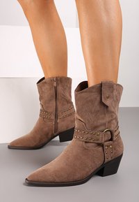 Super Mode Bottines de cowboy / motard - taupe