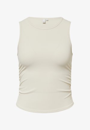 Cremfarbene Tanktop aus geripptem Stoff. Mit rundem Halsausschnitt und gerafftem Seitenbereich. Keine sichtbaren Beschläge oder Akzente.