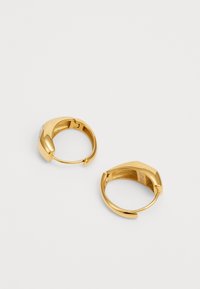 Gulltone hoop øreringer med en glatt, rund design. Har en hengsel-lukking og en polert finish, som gir et elegant utseende.