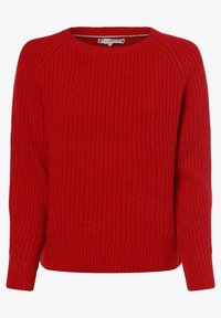 Maglione rosso a maglia con scollo rotondo, polsini e orlo a coste, caratterizzato da un motivo testurizzato e una vestibilità ampia.
