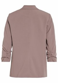 Blazer mauve à manches longues avec manches froncées, couture droite au dos et col à revers cranté, vu de dos.