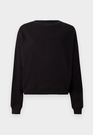 Zwarte sweatshirt met een ronde halslijn, lange mouwen en een cropped zoom. Gemaakt van zachte stof met een gladde textuur en geen zichtbare patronen.