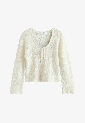 Next, REGULAR FIT - POINTELLE KNIT LONG SLEEVE HENLEY JUMPER - Svetrík - ecru