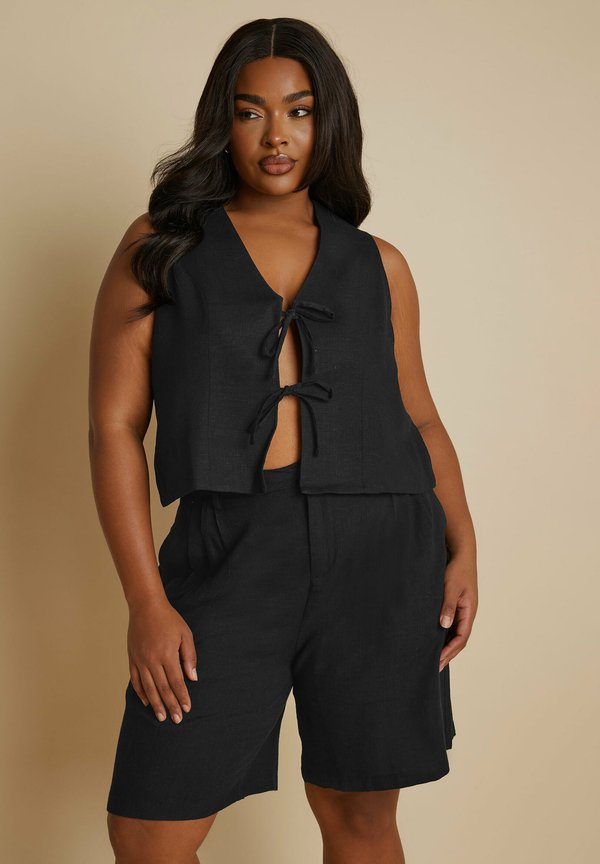 CROPPED TIE BOW FRONT LINEN WAISTCOA - Weste