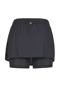 Falda atlética negra con cintura elástica, que cuenta con una capa exterior texturizada y pantalones cortos de malla en el interior. Aberturas laterales para mayor movilidad.