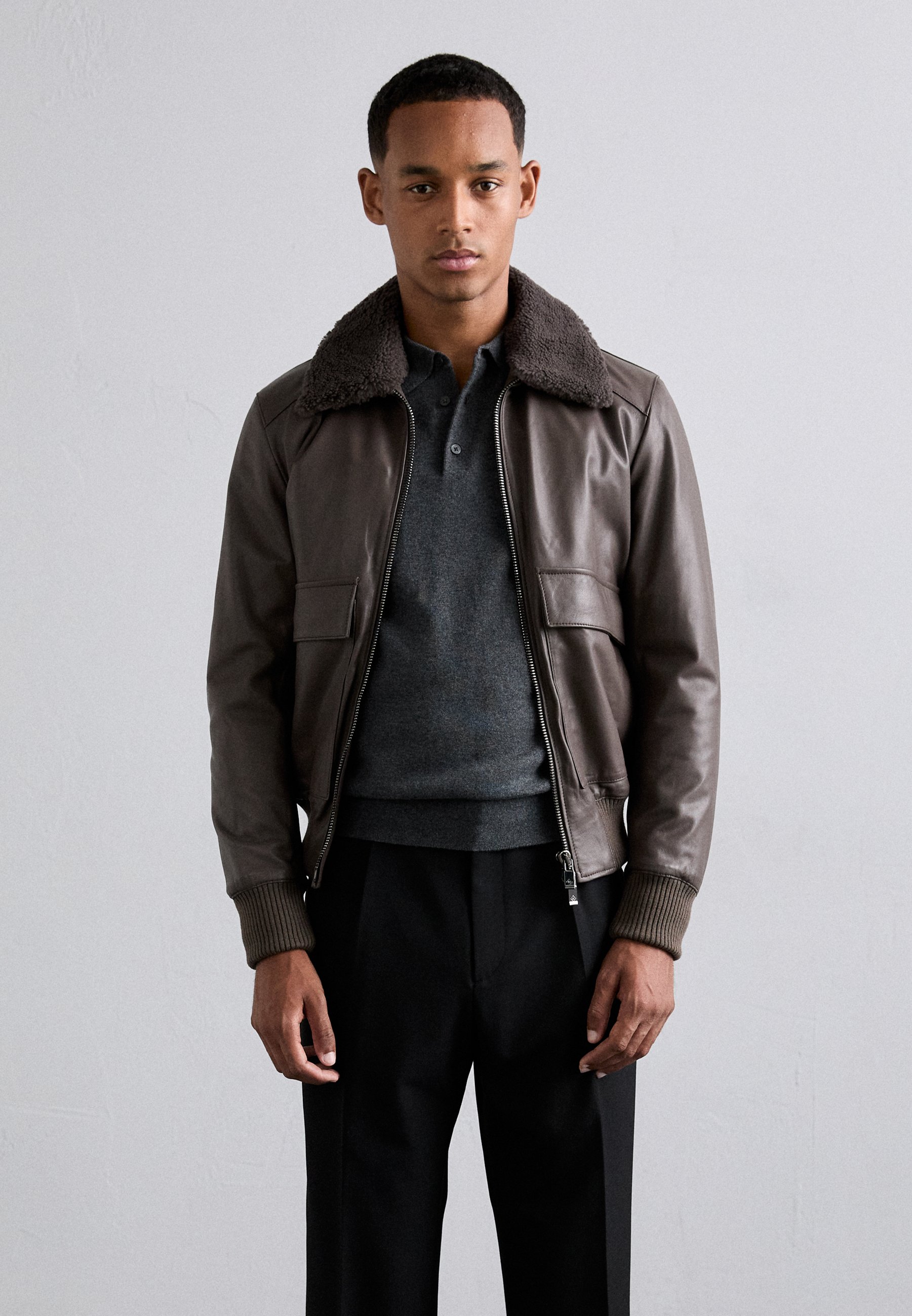 Pal Zileri GIUBBINO - Leather jacket - dark brown/mottled dark 