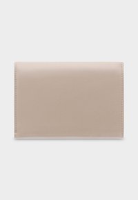 Beige leather wallet with a smooth texture, rectangular shape, and minimal stitching along the edges. No visible hardware or embellishments.