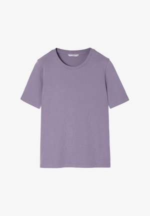 T-shirt viola a maniche corte realizzata in cotone morbido. Presenta un classico scollo rotondo e una vestibilità comoda. Texture liscia, senza motivi né accenti.