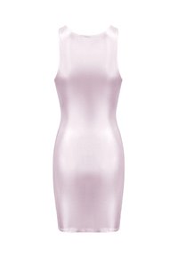 Töjbar, ärmlös miniklänning i mjukt ljusrosa tyg med en slät och glänsande yta. Fitted form med rund halsringning och utan utsmyckningar.