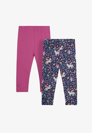 Dva para tajica za djecu: jedan jedinstveni ružičasti s elastičnom trakom i gumbima; jedan tamnoplavi s šarenim uzorkom jednoroga i cvijeća.