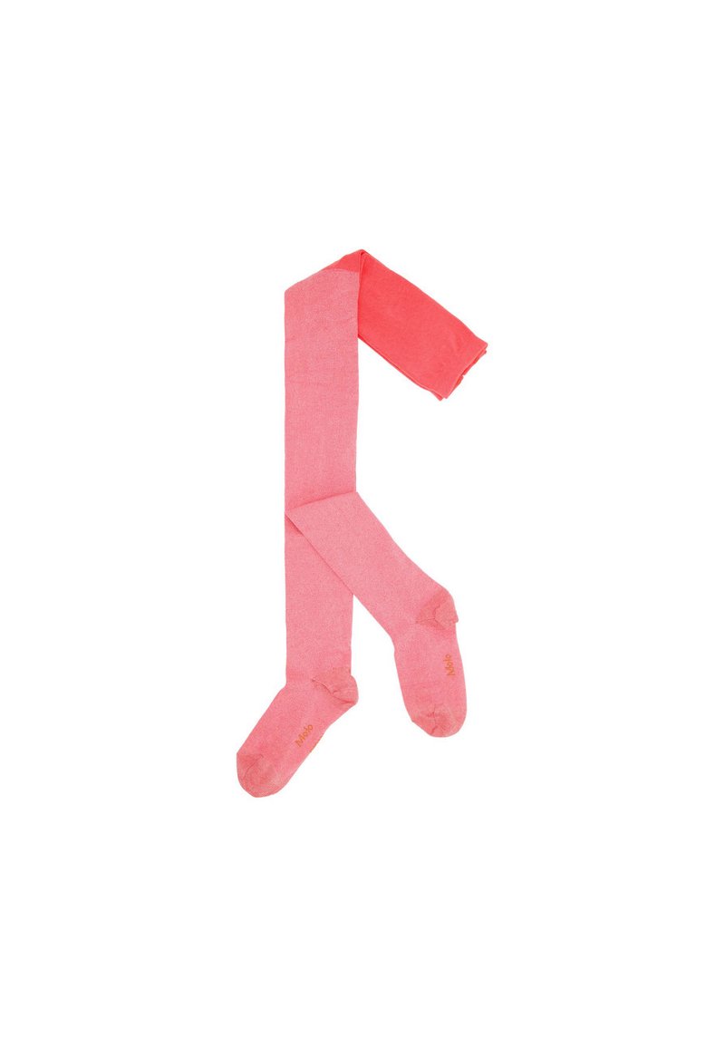 Fuchsia strømpebukser med en glat tekstur, der har en ensartet farve, fodede ender og diskret branding på fodsektionen.