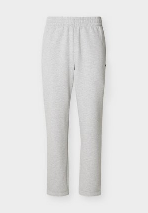 Pantaloni della tuta grigio chiaro a gamba dritta con vita elastica, mostrati distesi su uno sfondo bianco.