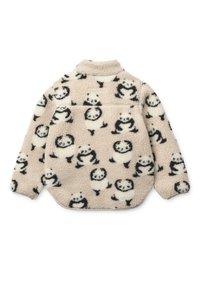 Φλις μπουφάν με μπεζ βάση και μαύρο μοτίβο πάντα. Διαθέτει όρθιο για κά και μακριά μανίκια, σχεδιασμένο για άνεση και ζεστασιά.