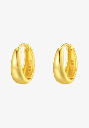 Złote kolczyki w kształcie kół o gładkim, zaokrąglonym wzorze. Wykonane z srebra S925, z błyszczącym wykończeniem i minimalistycznym stylem.