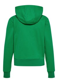 Zielona, krótka bluza z kapturem, z dużym kapturem oraz prążkowanymi mankietami i dolnym wykończeniem. Wykonana z gładkiego, miękkiego materiału, bez widocznych wzorów czy akcentów.