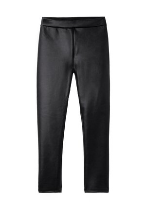 Leggings neri realizzati in un materiale liscio e elastico; presentano una vita alta ed elastica e una silhouette aderente senza cuciture visibili.