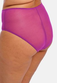 High-waisted purple sheer underwear with a smooth texture, featuring a clean waistband and subtle stitching details.