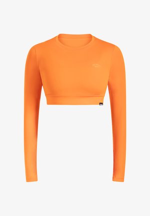 Langærmet croppet top i klar orange, lavet af glat, strækbart stof med minimal syning og en lille logodetalje på brystet.