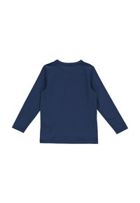 Marineblaue Langarmbluse aus weichem Material, mit rundem Ausschnitt und geradem Schnitt. Keine sichtbaren Muster oder Akzente.