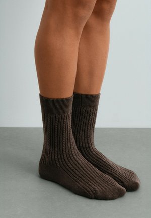 OYSHO, 2 PAIRS OF WARM SUPER-SOFT BRAIDED SOCKS - Chaussettes - chocolate