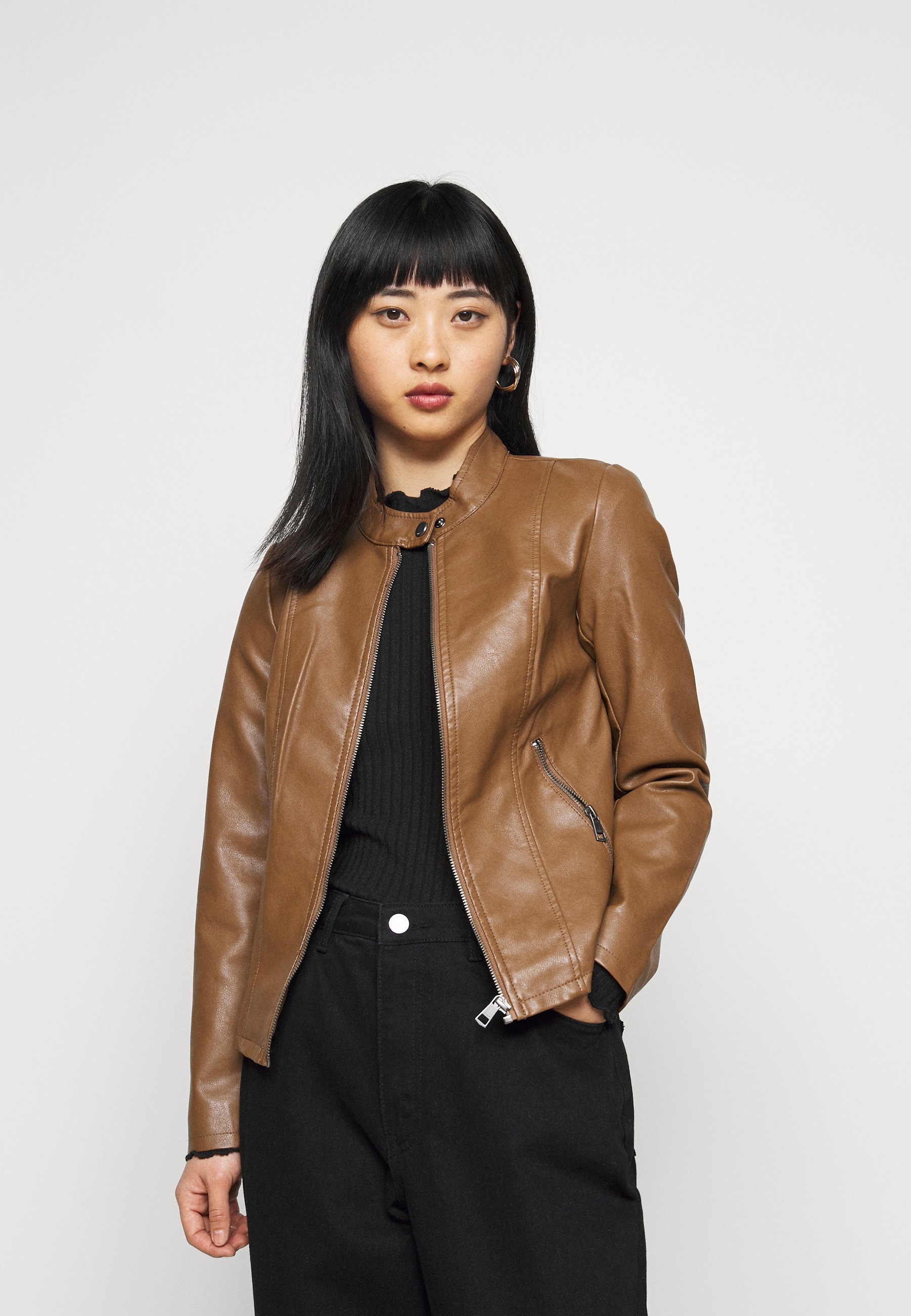 petite tan leather jacket