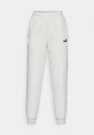 Light grey sweatpants made of soft fabric, featuring an elastic waistband, ribbed cuffs, and a small black Puma logo on the left thigh.