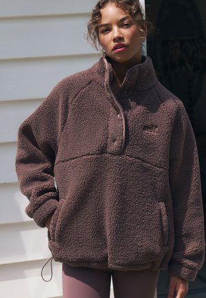 Self., REGULAR FIT - BORG POPPER NECK JUMPER . - Fleecetrøjer - brown