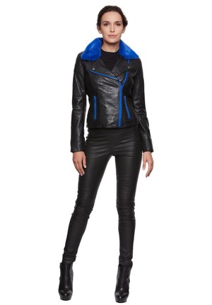 Lederjacken24 Leather jacket - schwarz   blau