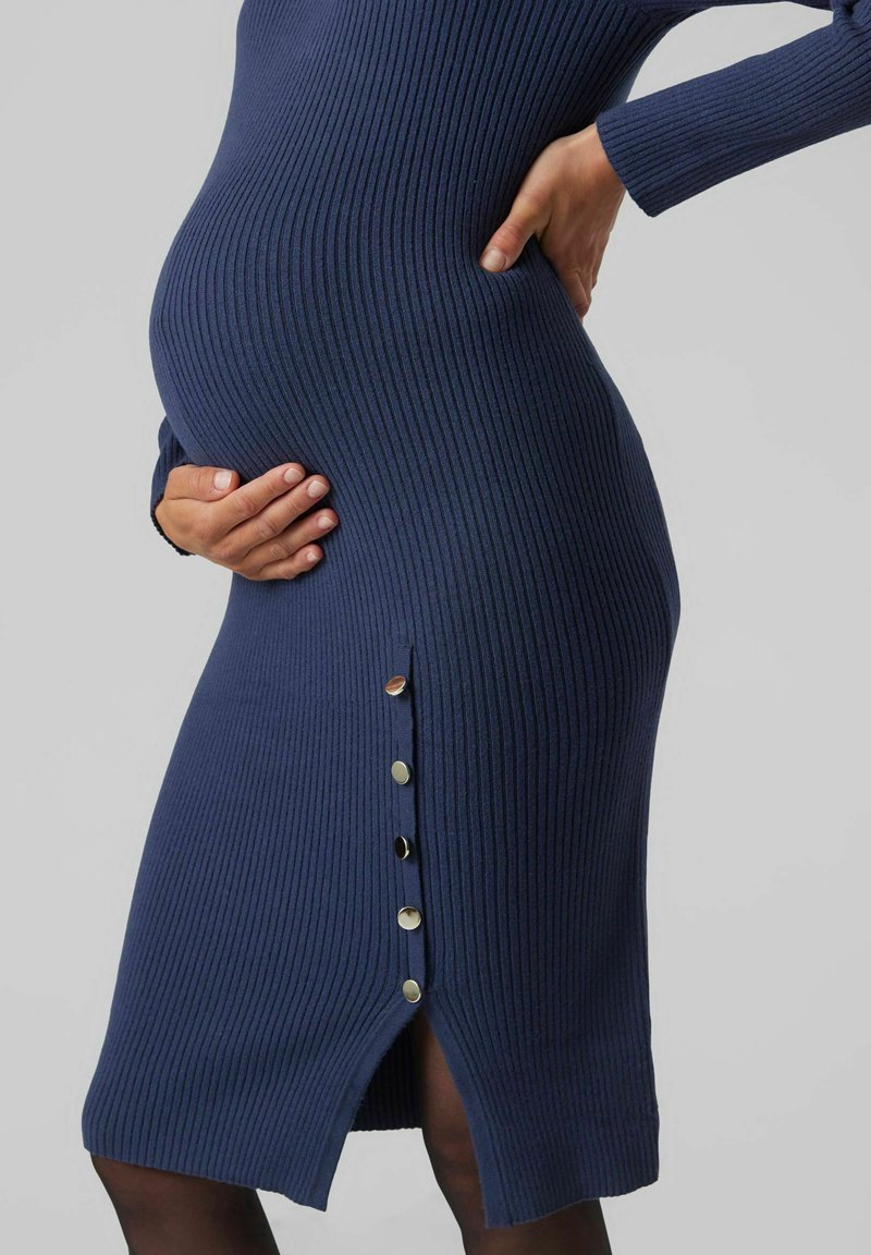 long sleeved sweater dress Black Side Slit Midi Dress