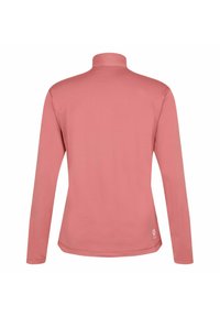 Langärmliges Oberteil in zartem Rosa, aus glattem Stoff mit hohen Kragen und abgerundetem Saum. Verfügt über ein kleines Logo am unteren Saum.